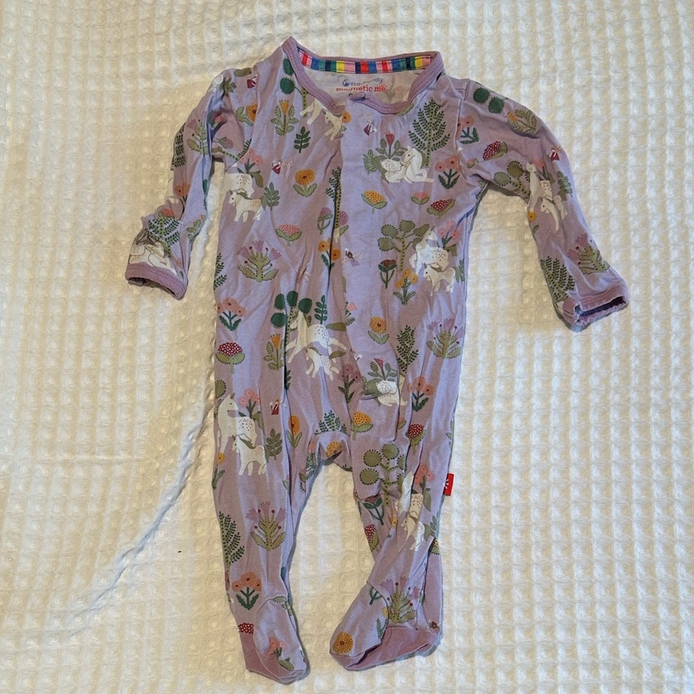 Magnetic Me Lavender Purple Unicorn & Floral Footie